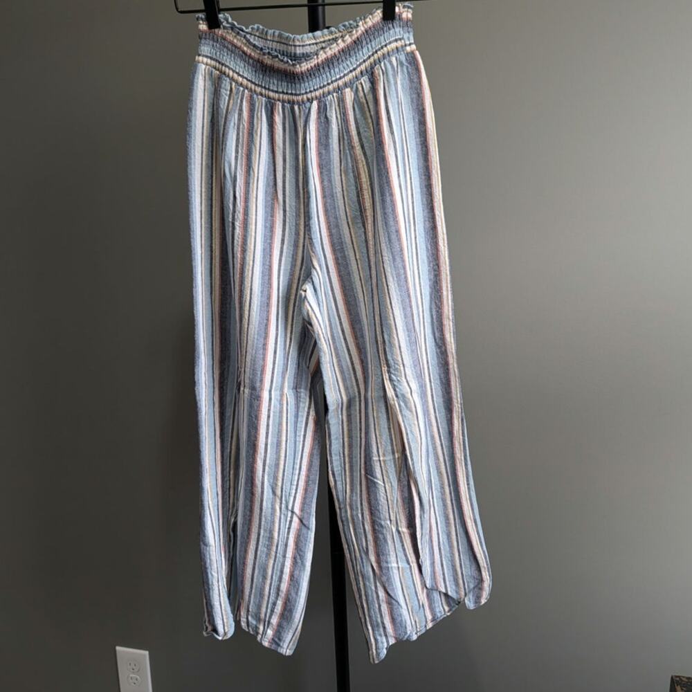 Land 'n Sea Stripped Cropped Wide Leg Pants Split Hem Size M